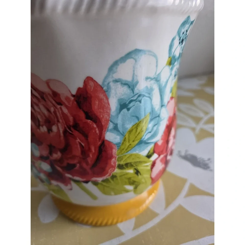Pioneer Women Stoneware Pot Jar Floral Utinsel Holder Planter Small Rust Stain